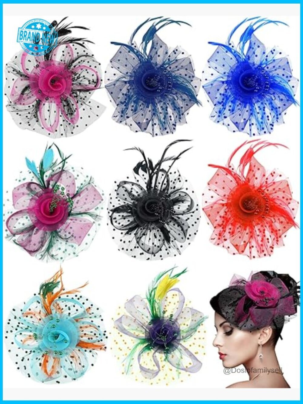 8 Piece Fascinator Hats Set with Feathers Mesh for Cocktail Party Wedding Church